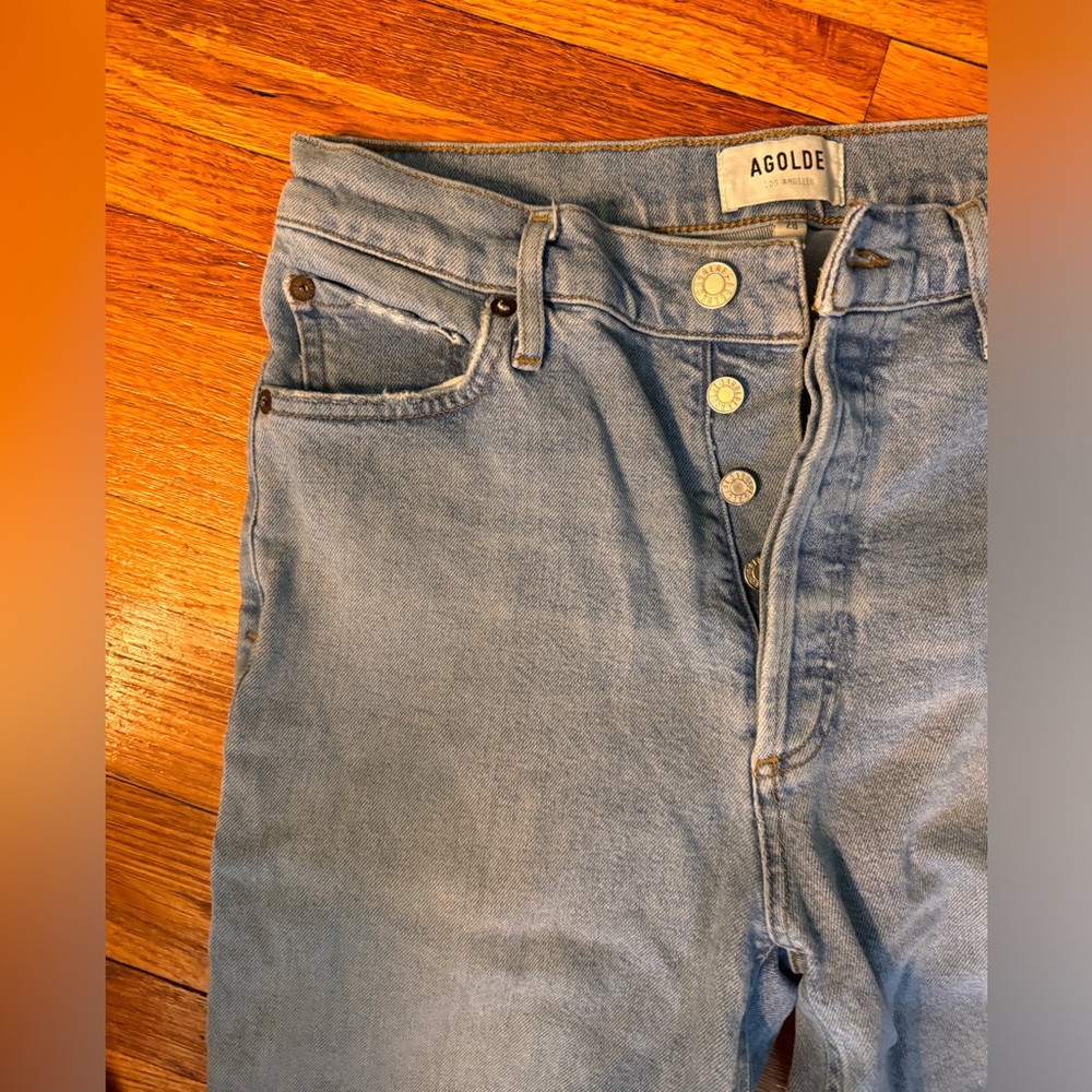 AGOLDE nico high rise slim blue jeans organic sustainable cotton size 28